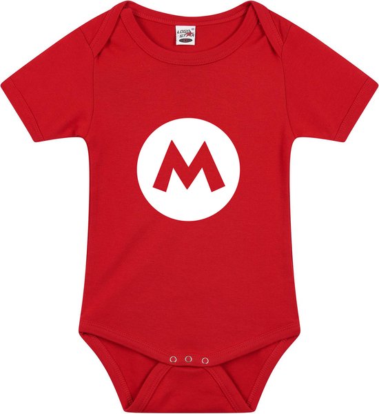 Verkleed kraamcadeau - baby rompertje - Mario M - rood - jongen/meisje - coole babykleding 68