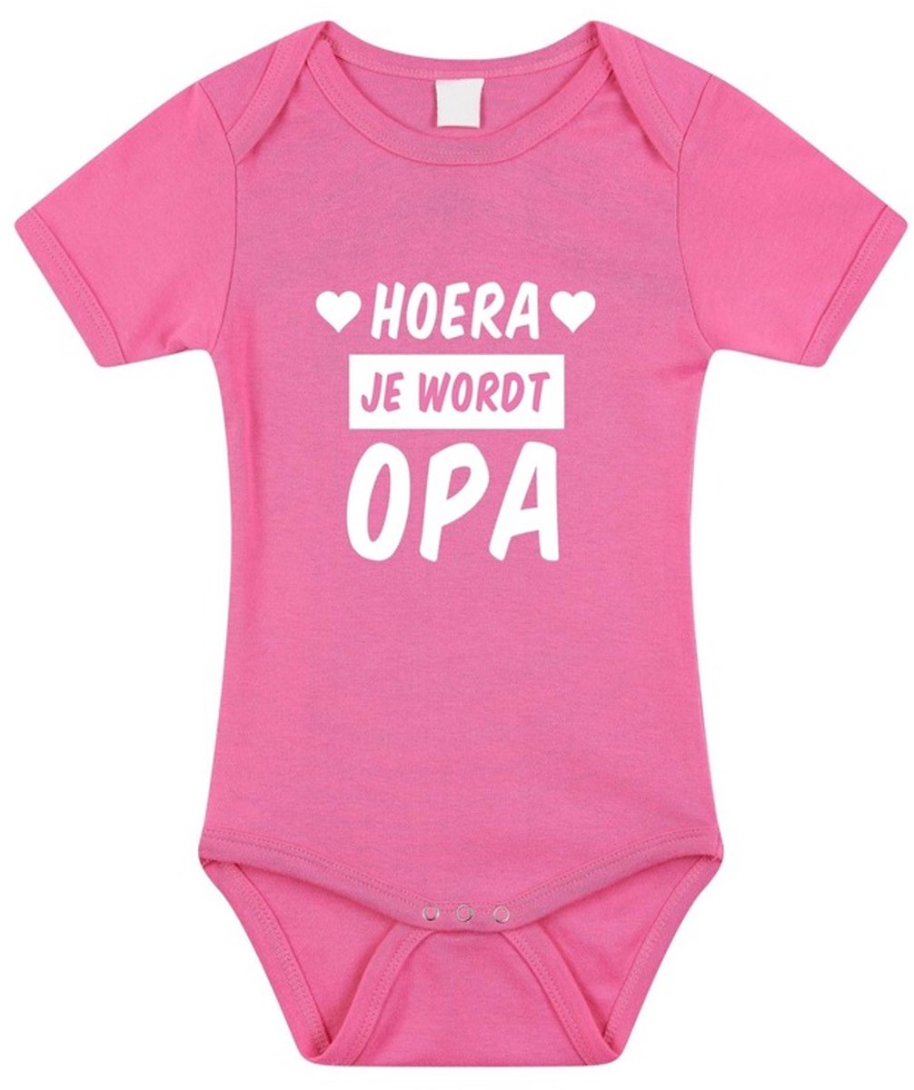 Hoera je wordt opa tekst baby rompertje roze meisjes - Kraamcadeau - Babykleding 80