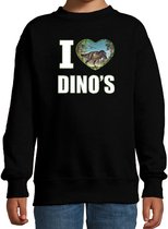 I love dino's sweater met dieren foto van een dino zwart voor kinderen - cadeau trui T-Rex dinosaurus liefhebber - kinderkleding / kleding 122/128