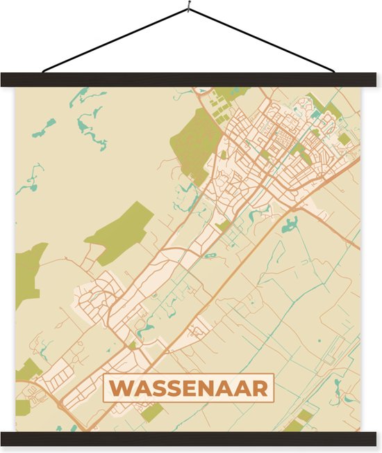 Porte-affiche avec affiche - Affiche scolaire - Carte - Carte - Plan de la ville - Wassenaar - 60x60 cm - Lattes noires