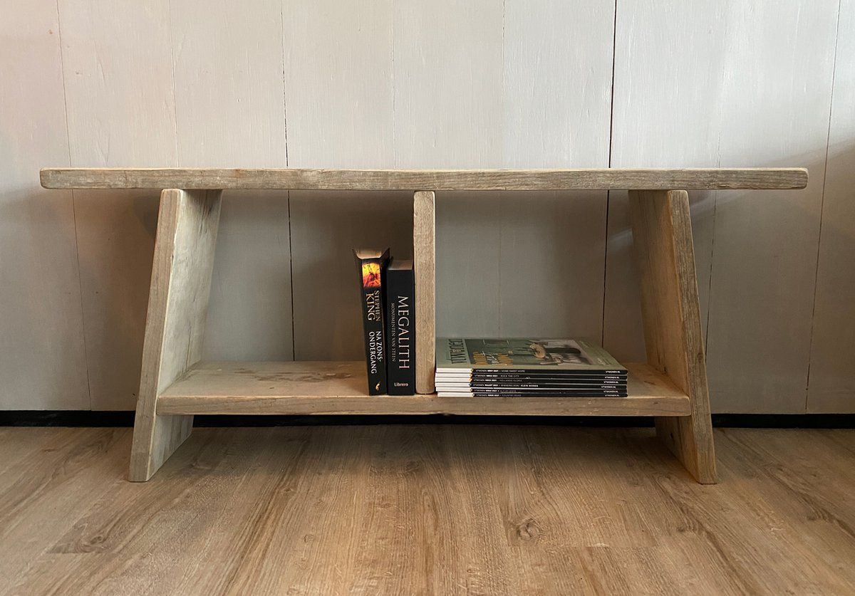 120 cm steigerhouten bank met 2 vakken - gebruikt hout - sloop hout - 120x19,5x47 cm
