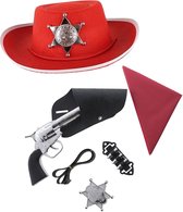Cowboys speelgoed/verkleed accessoires set met cowboy hoed rood 6-delig