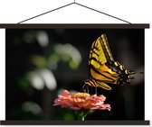 Posterhanger incl. Poster 150x100 cm - Schoolplaat - Vlinder - Botanisch - Bloem - Textielposter - Zwarte latten