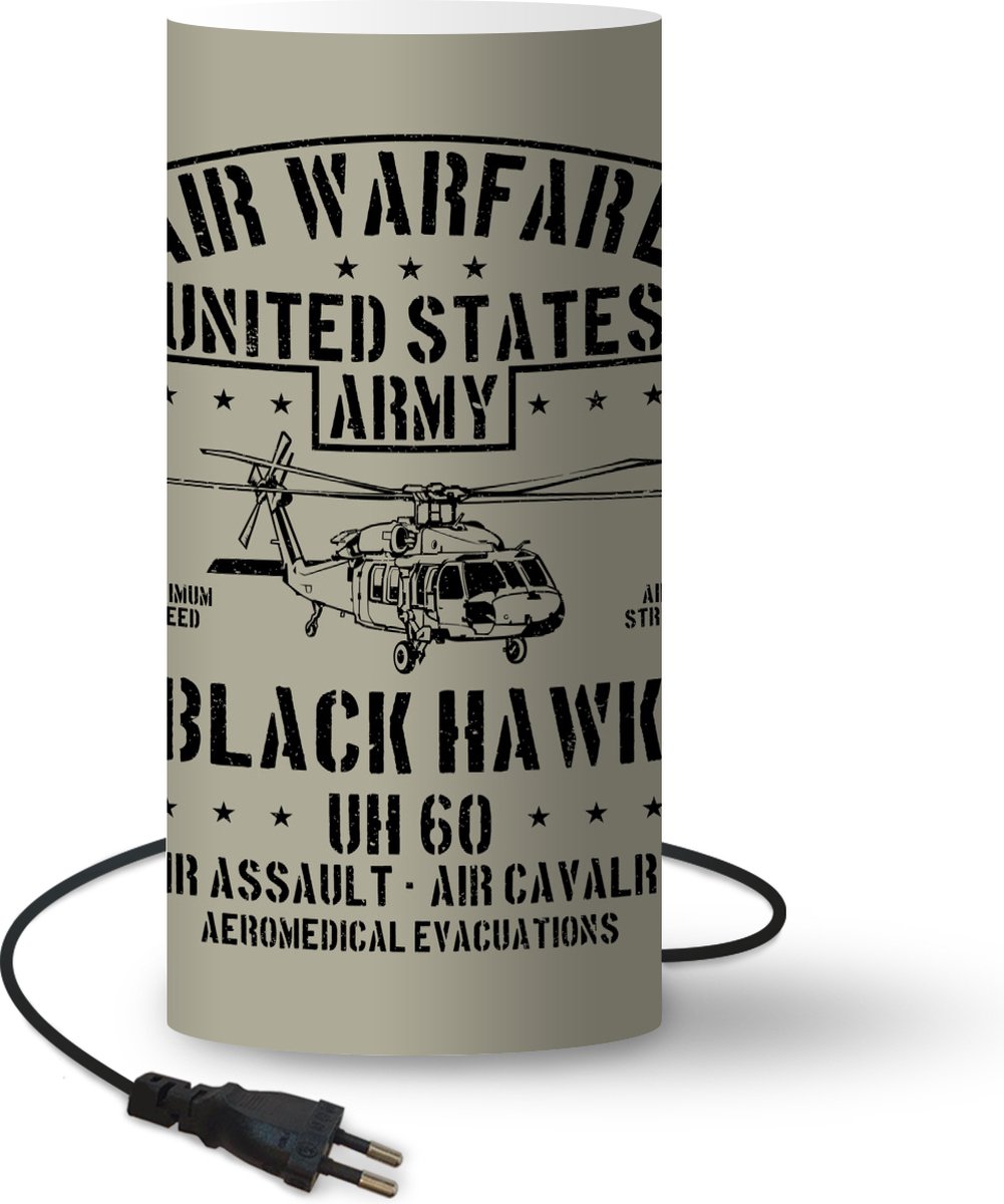 Lamp - Nachtlampje - Tafellamp slaapkamer - Mancave - Helikopter - Amerika - Vintage - 33 cm hoog - Ø15.9 cm - Inclusief LED lamp