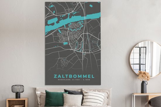 Peinture sur toile Carte - Zaltbommel - Plan d'étage - Plan de la ville - 120x180 cm - Décoration murale XXL