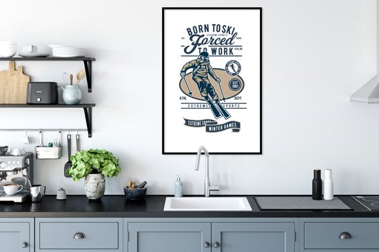 Cadre photo avec affiche - Ski - Sport - Wit - Vintage - 60x90 cm - Cadre pour affiche