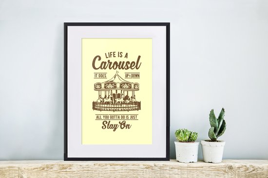Affiche avec cadre Fête foraine - Jaune - Vintage - 30x40 cm
