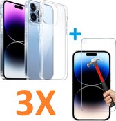 Soft TPU Transparant hoesje Silicone Case + 3 stuks Glas Screenprotector - Geschikt voor: iPhone 14