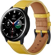 By Qubix lederen bandje 20mm - Geel - Geschikt voor Samsung Galaxy Watch 6 - Galaxy Watch 6 Pro - Galaxy Watch 5 - Galaxy Watch 5 Pro - Galaxy Watch 4 - Galaxy Watch 4 Classic - Active 2 - Watch 3 (41mm)