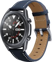 By Qubix Premium Leather bandje 20mm - Donkerblauw - Geschikt voor Samsung Galaxy Watch 6 - Galaxy Watch 6 Pro - Galaxy Watch 5 - Galaxy Watch 5 Pro - Galaxy Watch 4 - Galaxy Watch 4 Classic - Active 2 - Watch 3 (41mm)