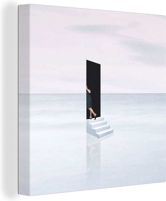 Toile - Abstrait - Homme - Porte - Escaliers - Wit - Abstrait - 20x20 cm - Canvasdoek - Peinture