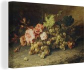 Canvas - Schilderij Fruit - Stilleven met druiven - Oude meesters - 90x60 cm - Wanddecoratie - Slaapkamer