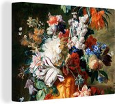 Canvas - Schilderij Kunst - Oude meesters - Boeket bloemen in een urn - 160x120 cm - Wanddecoratie - Woonkamer