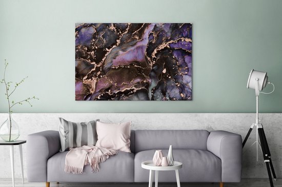 Toile Peinture Marbre - Goud - Rose - 140x90 cm - Décoration murale