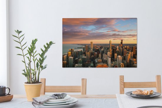 Toile Peinture Skyline - Ville - Nuages - Amérique - 90x60 cm - Décoration murale