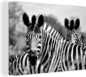 Canvas Schilderij Zebra - Zwart - Wit - Dieren - 80x60 cm - Wanddecoratie