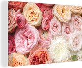 Canvas Schilderij Bloemen - Rozen - Roze - 60x40 cm - Wanddecoratie