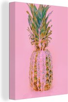 Peinture sur toile - Ananas - Rose - Été - 90x120 cm - Décoration murale