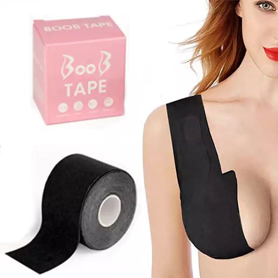 Boobtape zwart - 5 - Boob tape - + 5 nipple covers - Borst tape - Bra tape - Boob lift tape huidskleur - 5 meter lang 5 CM breed - Plak BH