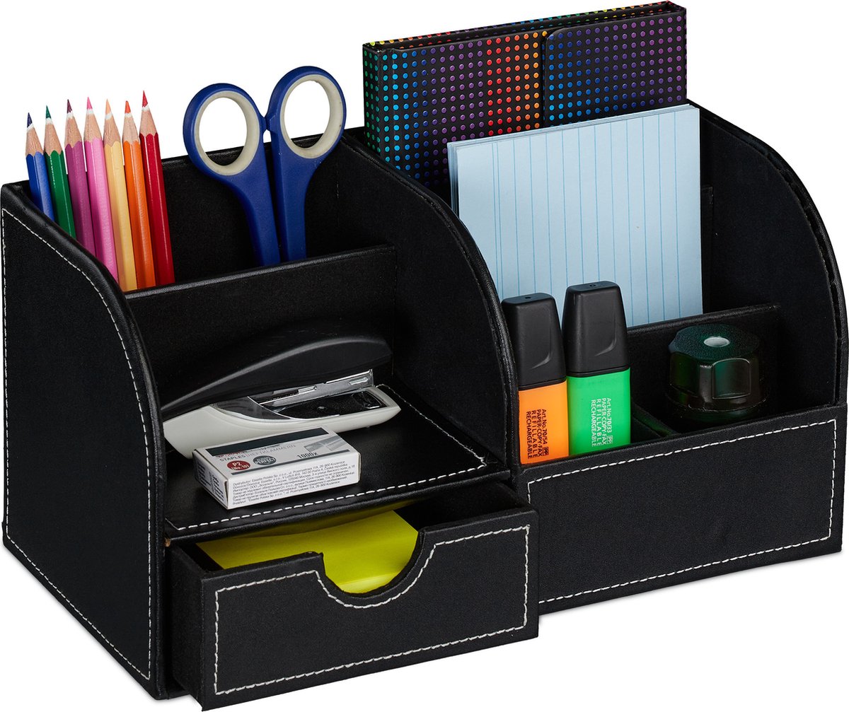 relaxdays-bureau-organizer-kunstleer-met-lade-pennenbak-kantoor