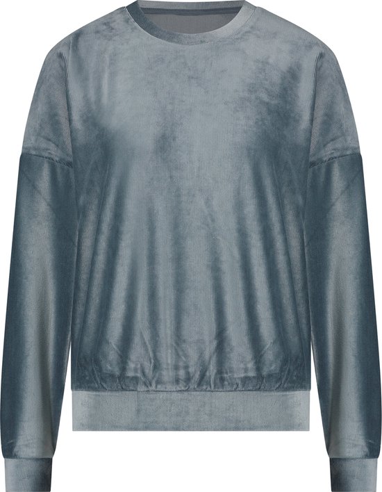 Hunkemöller Dames Nachtmode Top met lange mouwen Velours Rib - Blauw - maat M