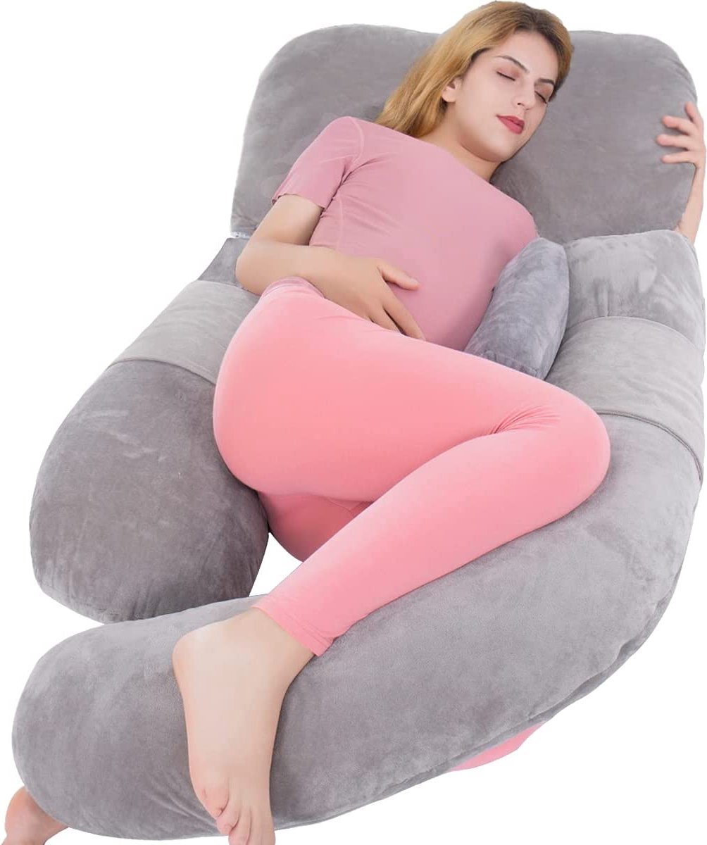 Goedkoopste Premium moederschap en zwangerschap kussen grijs - Steunkussen 152.4 x 76.2 x 19.1 centimeter - Ligstoel met afneembare kant - Zijslaapkussen - 60 inch full body pillow - Lichaamskussen vrouw