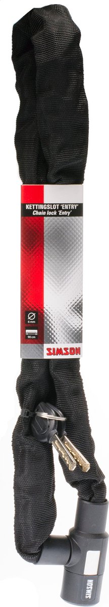 Simson Compact kettingslot - lichtgewicht - 6mm dik - 90cm lang - met textielhoes - zwart