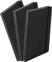 Set van 6x stuks luxe schriften/notitieboekje zwart met elastiek A5 formaat - blanco paginas - opschrijfboekjes - 100 paginas