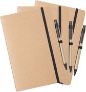 Set van 3x stuks nature look schriften/notitieboekje met zwart elastiek A5 formaat - blanco paginas - opschrijfboekjes -60 paginas