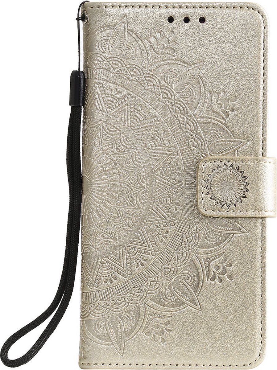 Shop4 - Xiaomi 12 Pro Hoesje - Wallet Case met Pasjeshouder Mandala Patroon Goud