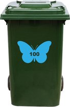 Kliko Sticker / Vuilnisbak Sticker - Vlinder - Nummer 100 - 14x21 - Licht Blauw