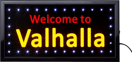Led Bord - Valhalla - Welcome Valhalla - Led sign - Led decoratie - Uniek - 50 x 25cm - Bar decoratie - Light box - Led borden - Ledbord - Verlichting - Led verlichting - Cave & Garden