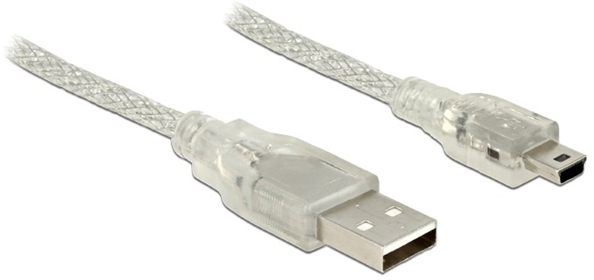USB Mini B naar USB-A kabel met ferriet kern - USB2.0 - tot 2A / transparant - 0,50 meter