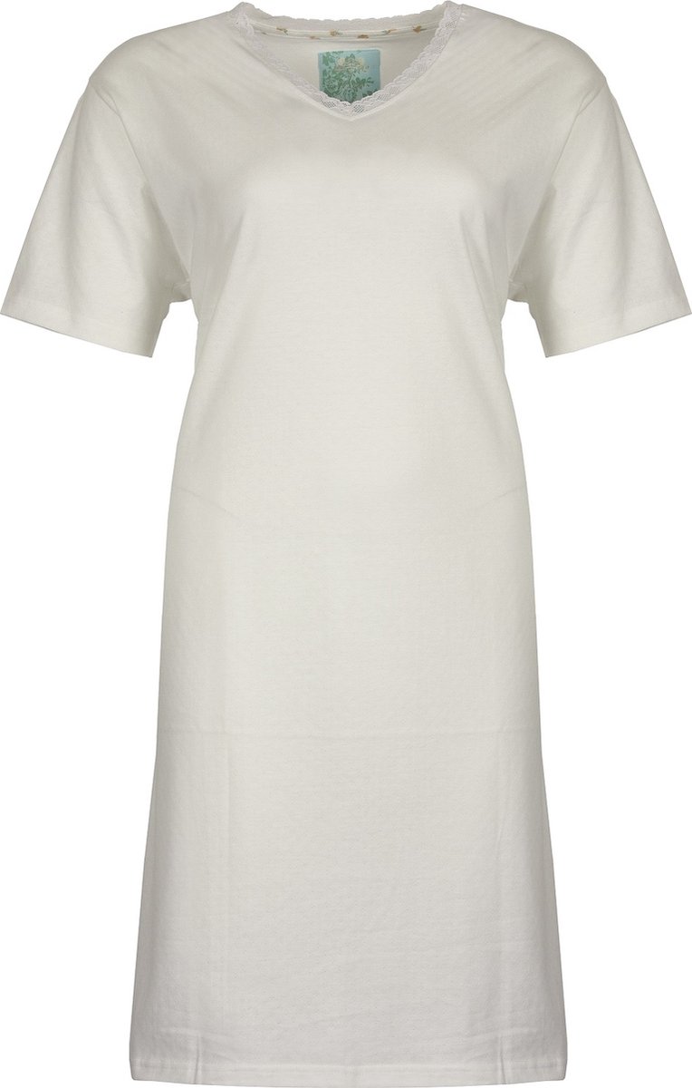 Tenderness Dames Nachthemd - 100% Katoen - V Hals - Wit - Maat L