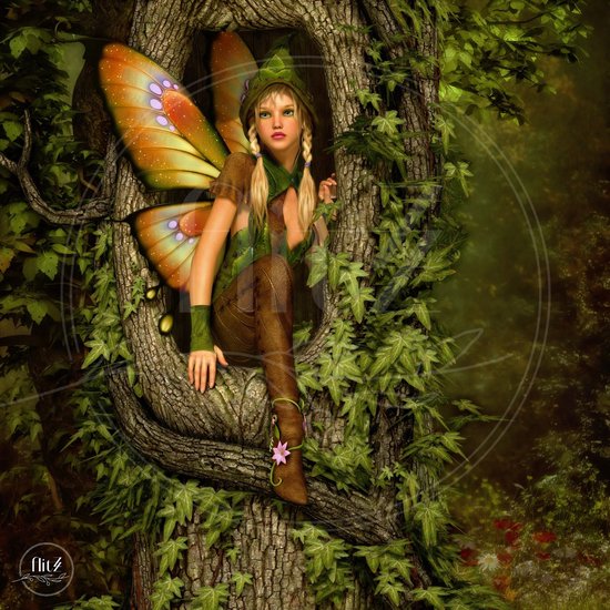 Production 100% néerlandaise! │ Peinture de diamants │ Fairy in Tree 02│ Taille 60 x 60 cm │ Peinture de diamants Package Mature │ Full Cover │ Square │ Full │ Flitzz Peinture de diamants