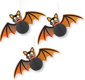 3x stuks halloween thema hangende vleermuis decoratie zwart/oranje 30 cm brandvertragend papier
