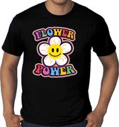 Grote Maten jaren 60 Flower Power verkleed shirt zwart met emoticon bloem heren - Plus size heren XXXXL