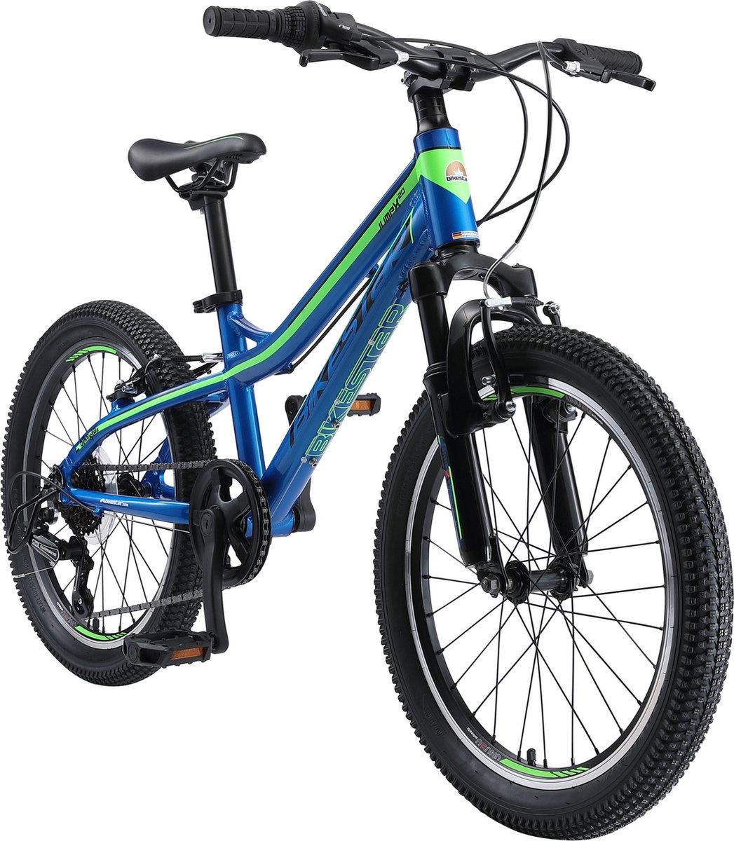 Jolre Kinderfiets, 20 inch, mountainbike, kinderfiets, 7 versnellingen, dubbele schijfrem, premium mountainbikee met verende vork, voor kinderen, meisjes en jongens