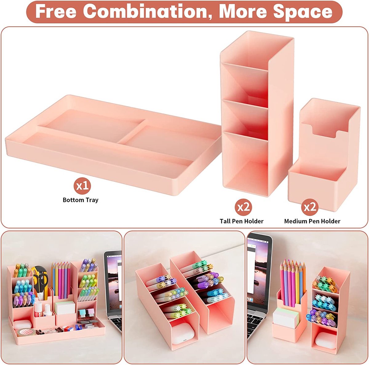 CDQL Porte-Crayon Rotatif 360° Bureau - Organiseur Stylos Maquillage Rose - Rangement Multifonction