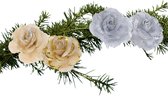 Kerst decoratie bloemen - set van 4x stuks - goud en zilver - 9cm