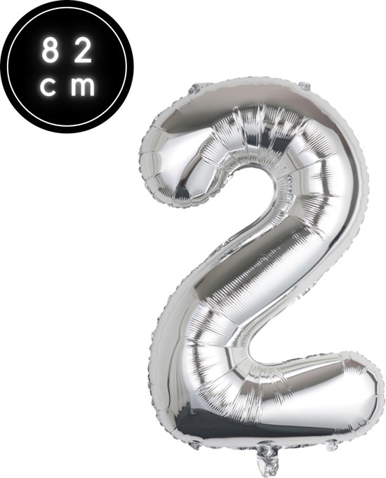 Fienosa Cijfer Ballonnen nummer 2 - Zilver - 82 cm - 12 - 20 - 22 - 32 - 42 - 52 - 62 - 72 - 82 - 92