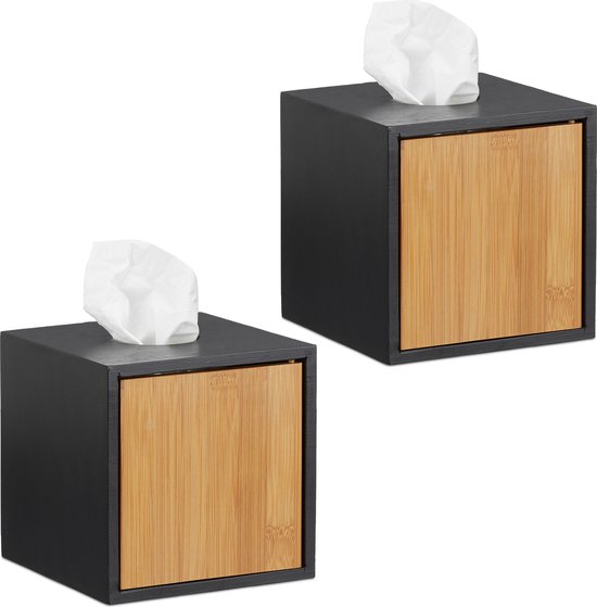 Relaxdays 2x boîte à mouchoirs noir - porte-mouchoirs carré - porte-mouchoirs  cube... | bol.com