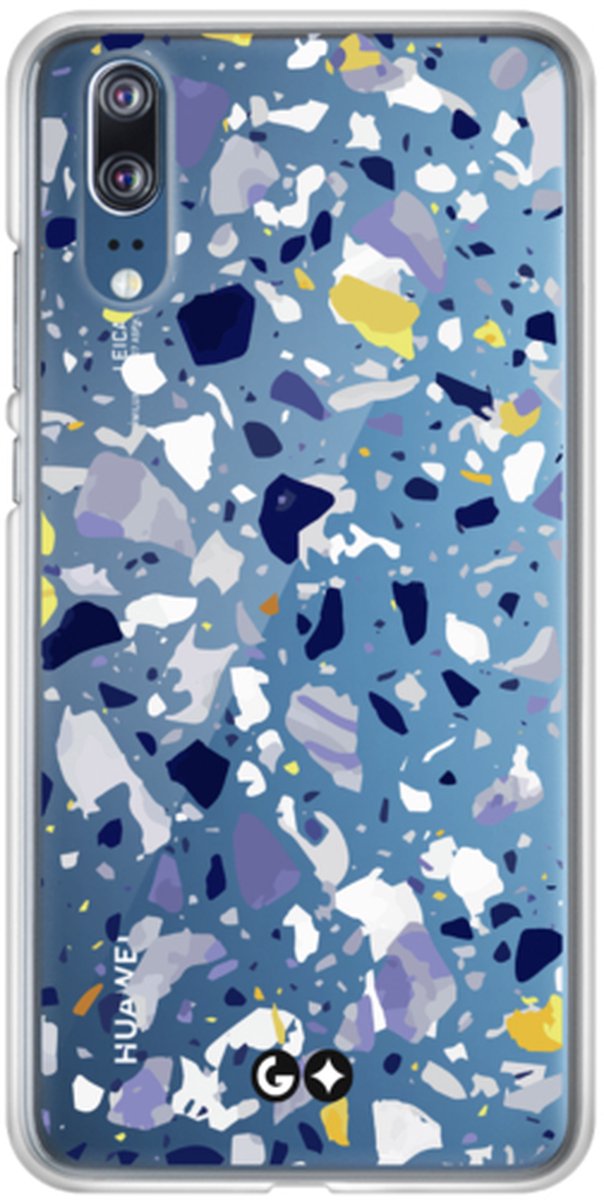 Telefoonhoesje geschikt voor Huawei P20 - Transparant Siliconenhoesje - Flexibel en schokabsorberend - Marmeren printcollectie - Terrazo Transparent - Transparant