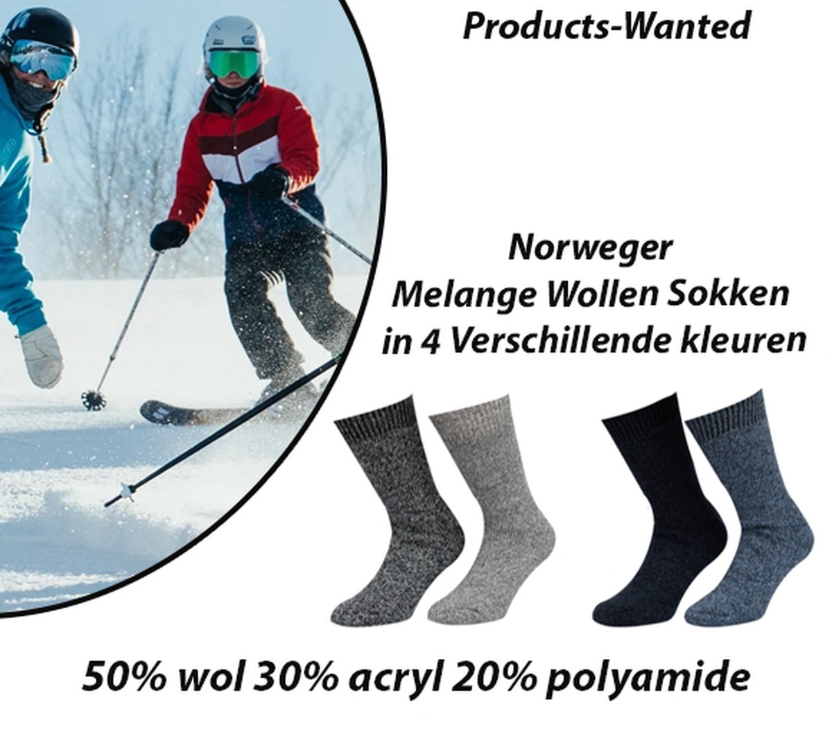 4-Paar Norweger Wollen Sokken in 4 Verschillende Kleuren 39-42