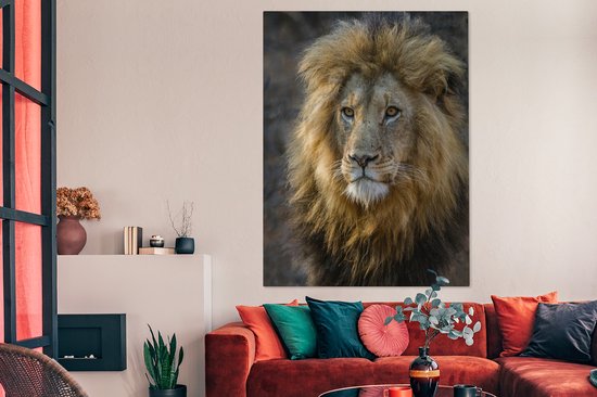 Toile Peinture Lion - Portrait - Sauvage - 120x160 cm - Décoration murale XXL