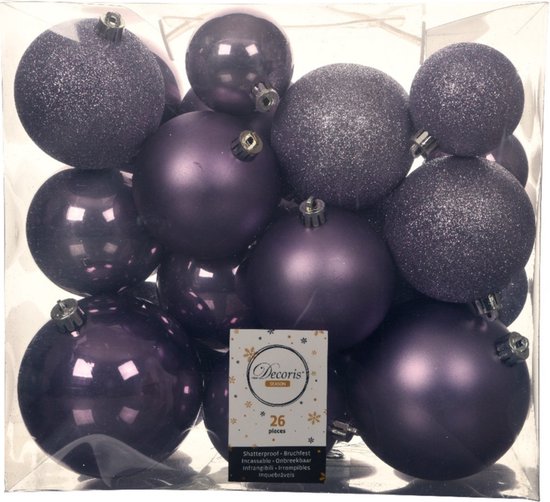 Kunststof kerstballen met glazen piek lila paars 27delig