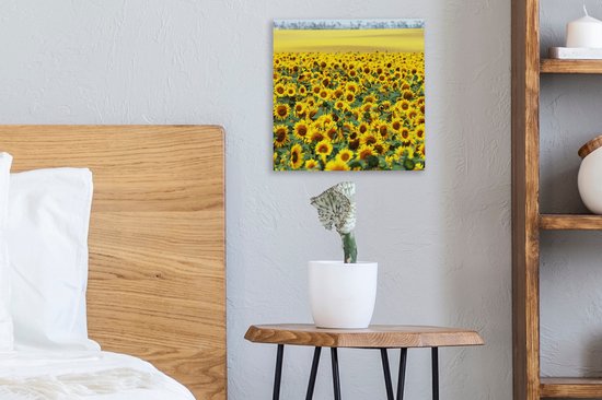 Tableau Toile Tournesol - Fleurs - Nature - 20x20 cm - Décoration murale