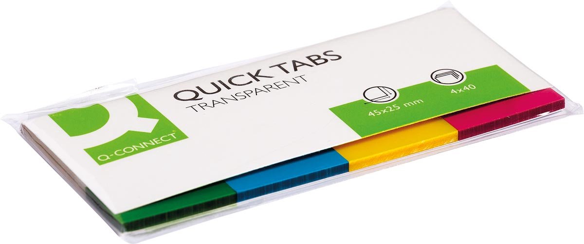 Q-CONNECT Quick Tabs, ft 25 x 45 mm, 4 x 40 tabs, geassorteerde kleuren 10 stuks