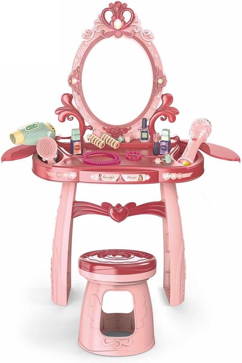 Kaptafel kind - make up tafel met spiegel - 44x24,5x76cm - roze
