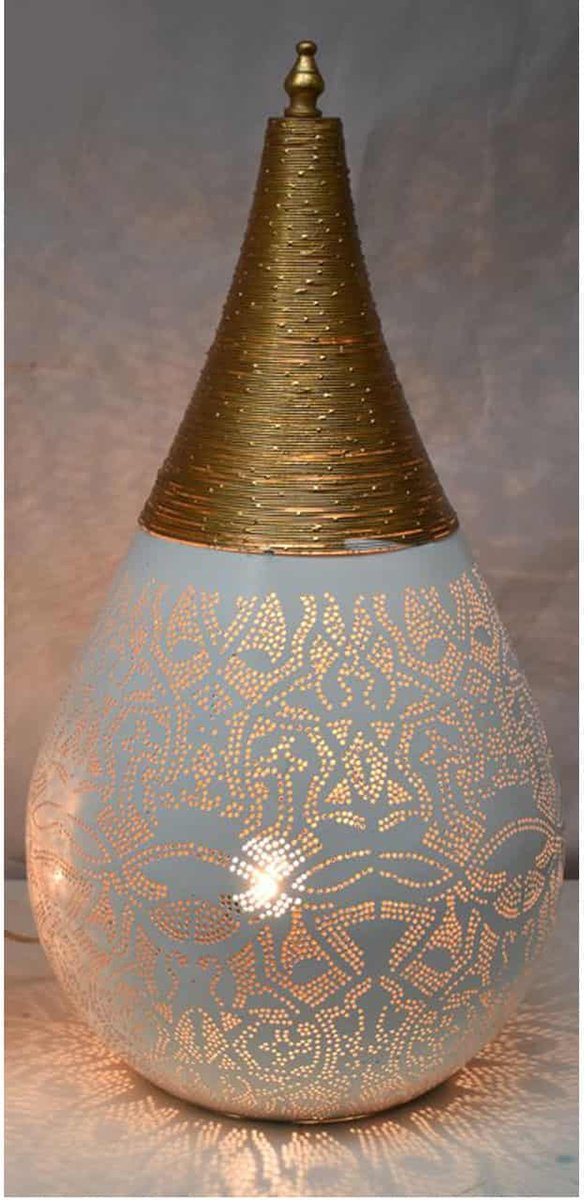 Oosterse metalen tafellamp Filigrain Druppel | 1 lichts | goud / wit | metaal | Ø 30 cm | 55 cm | bureaulamp | sfeervol / traditioneel design